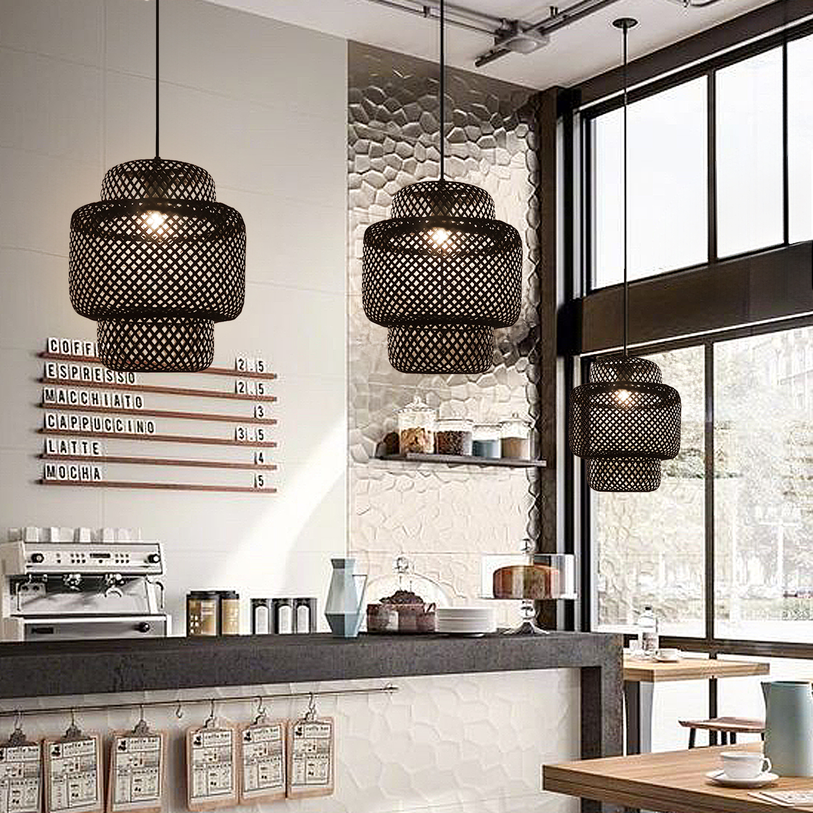 Tiered bamboo pendant light shade vintage diy lighting shade store-labpiecesign