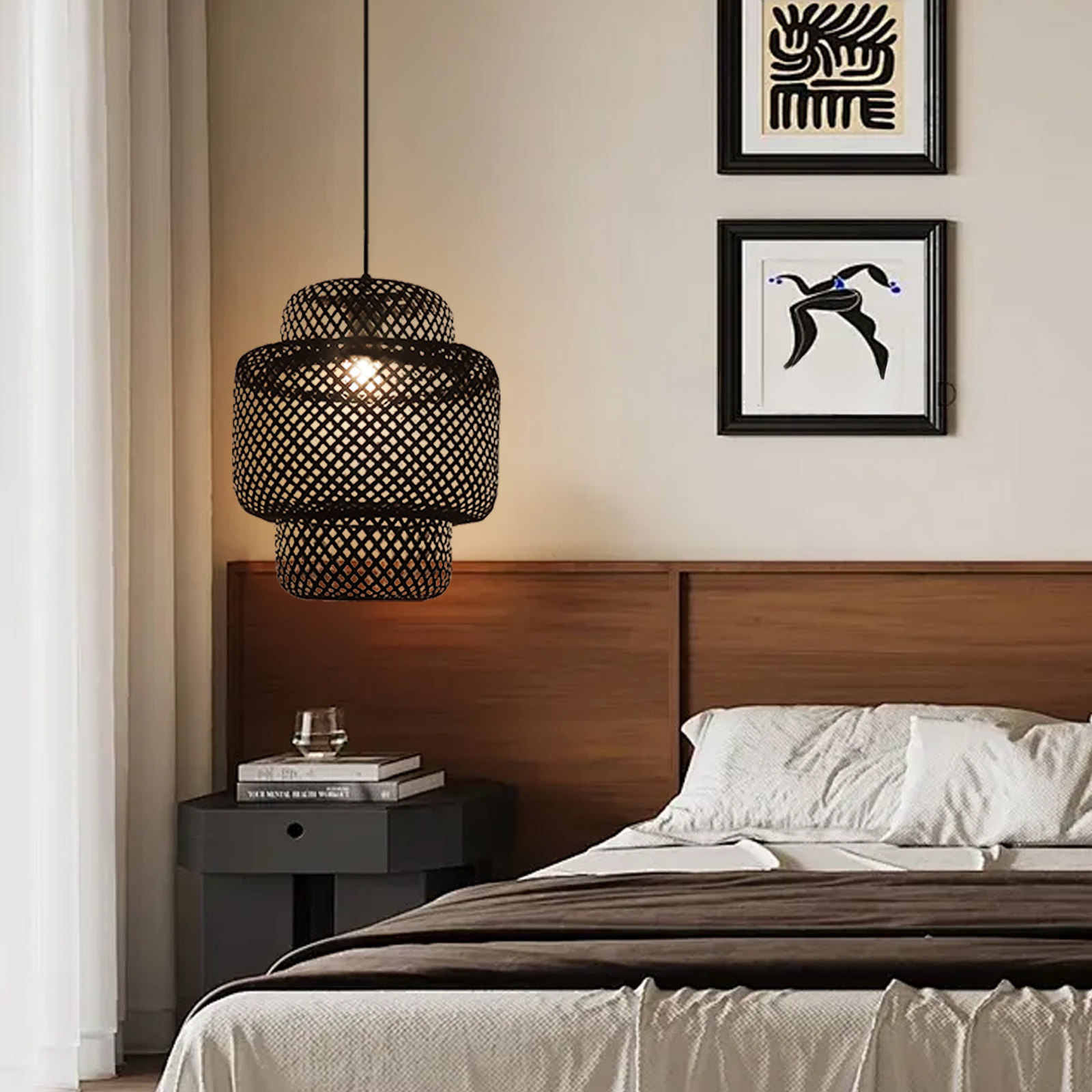 Tiered bamboo pendant light shade vintage diy lighting shade store-labpiecesign