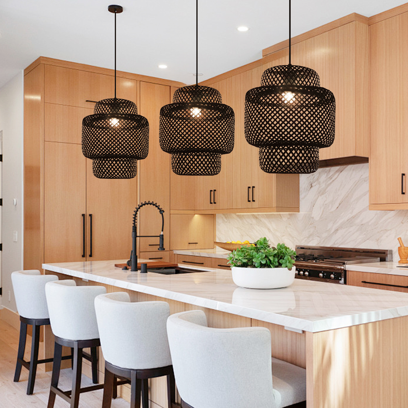 Tiered bamboo pendant light shade vintage diy lighting shade store-labpiecesign