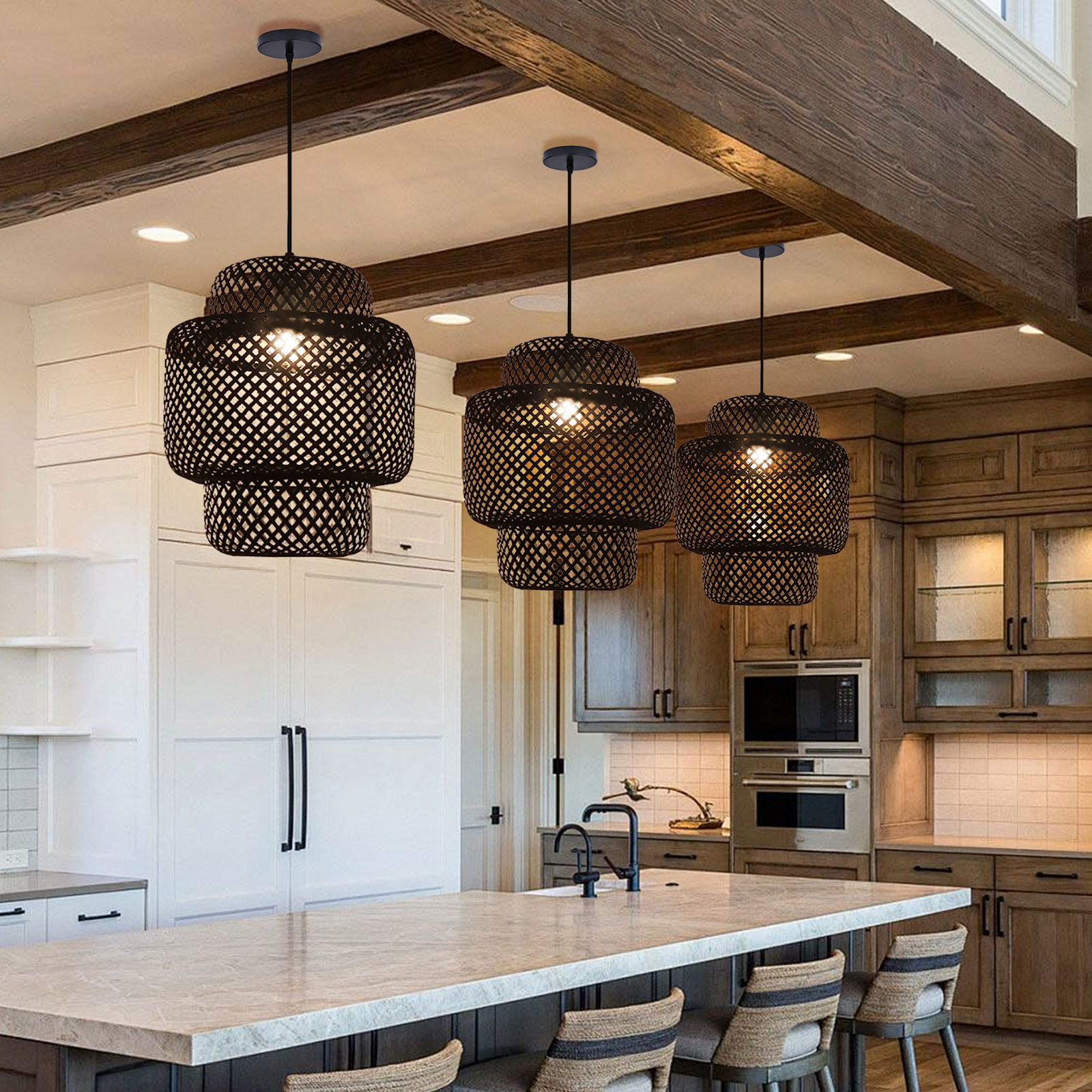 Tiered bamboo pendant light shade vintage diy lighting shade store-labpiecesign