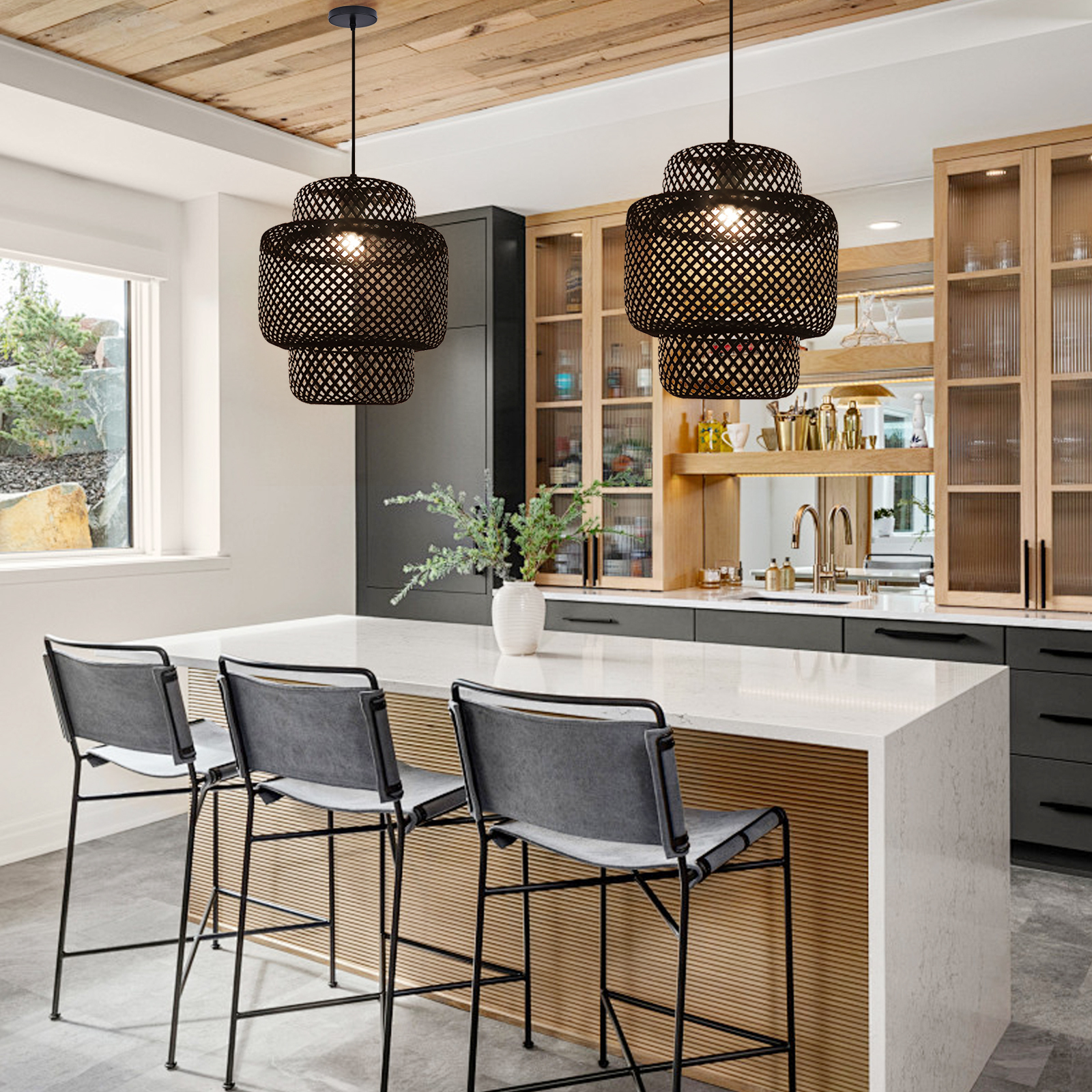 Tiered bamboo pendant light shade vintage diy lighting shade store-labpiecesign