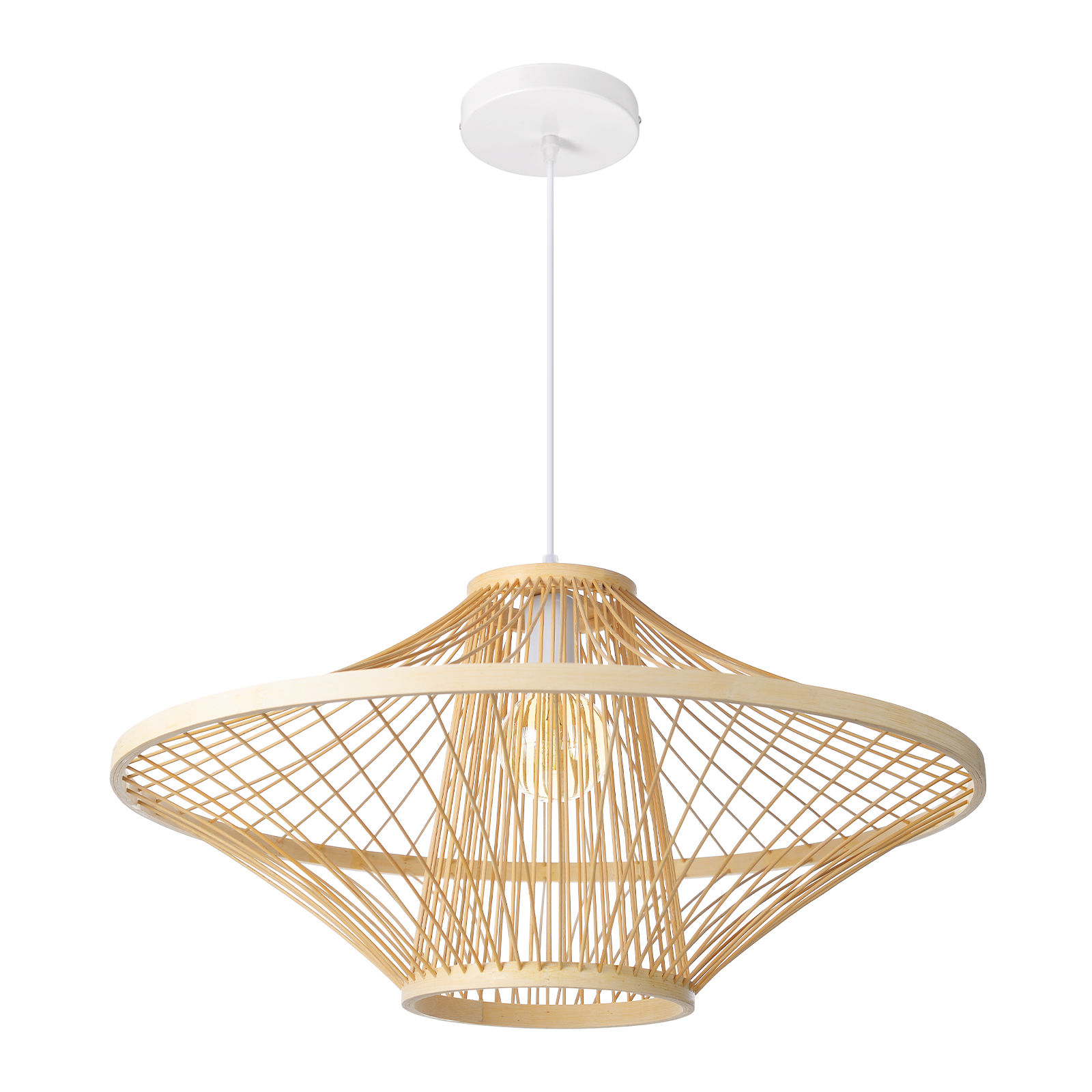 Handwoven Natural Rattan Cage Pendant Light, Coastal Modern Style, 23.6" Wide