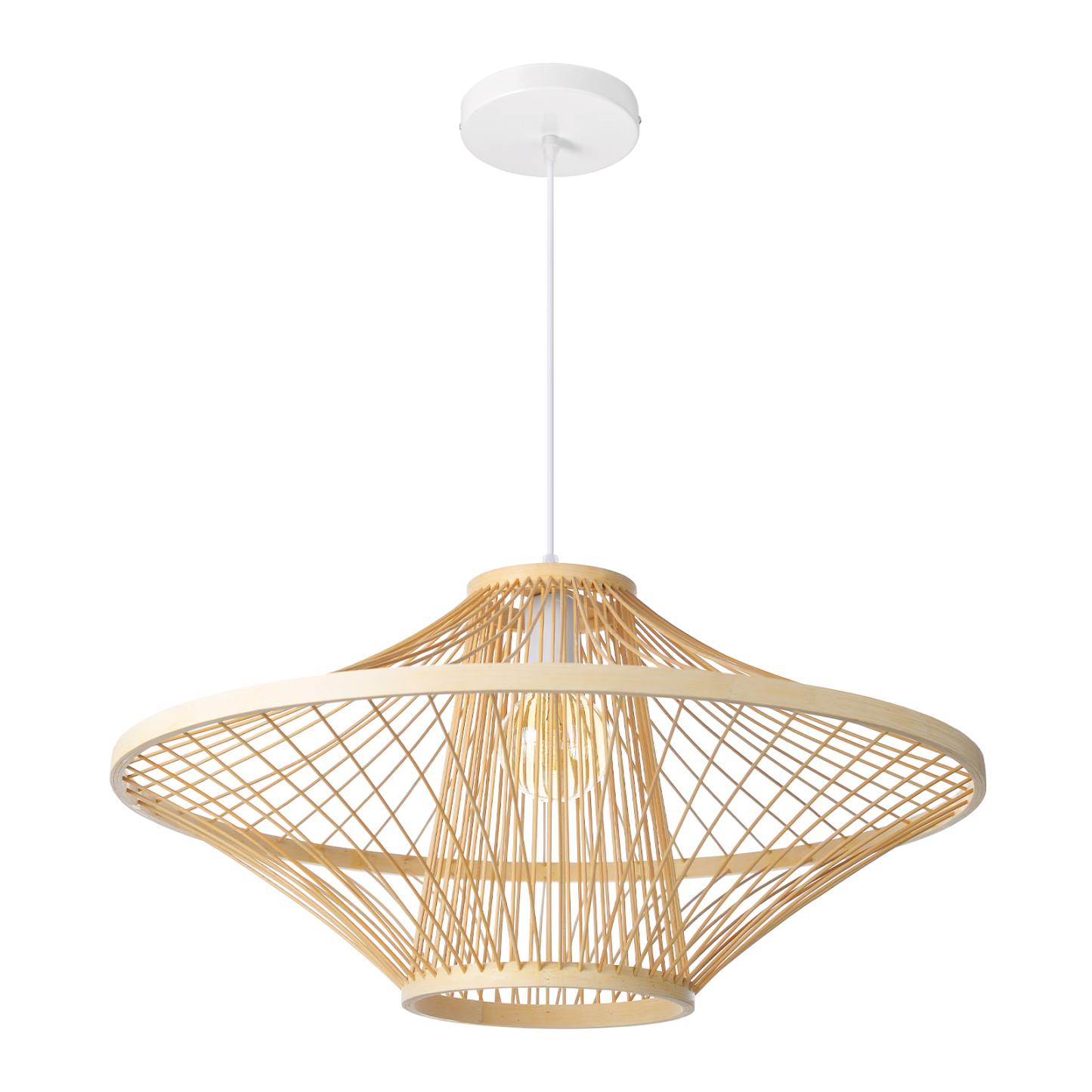 Handwoven Natural Rattan Cage Pendant Light, Coastal Modern Style, 23.6" Wide