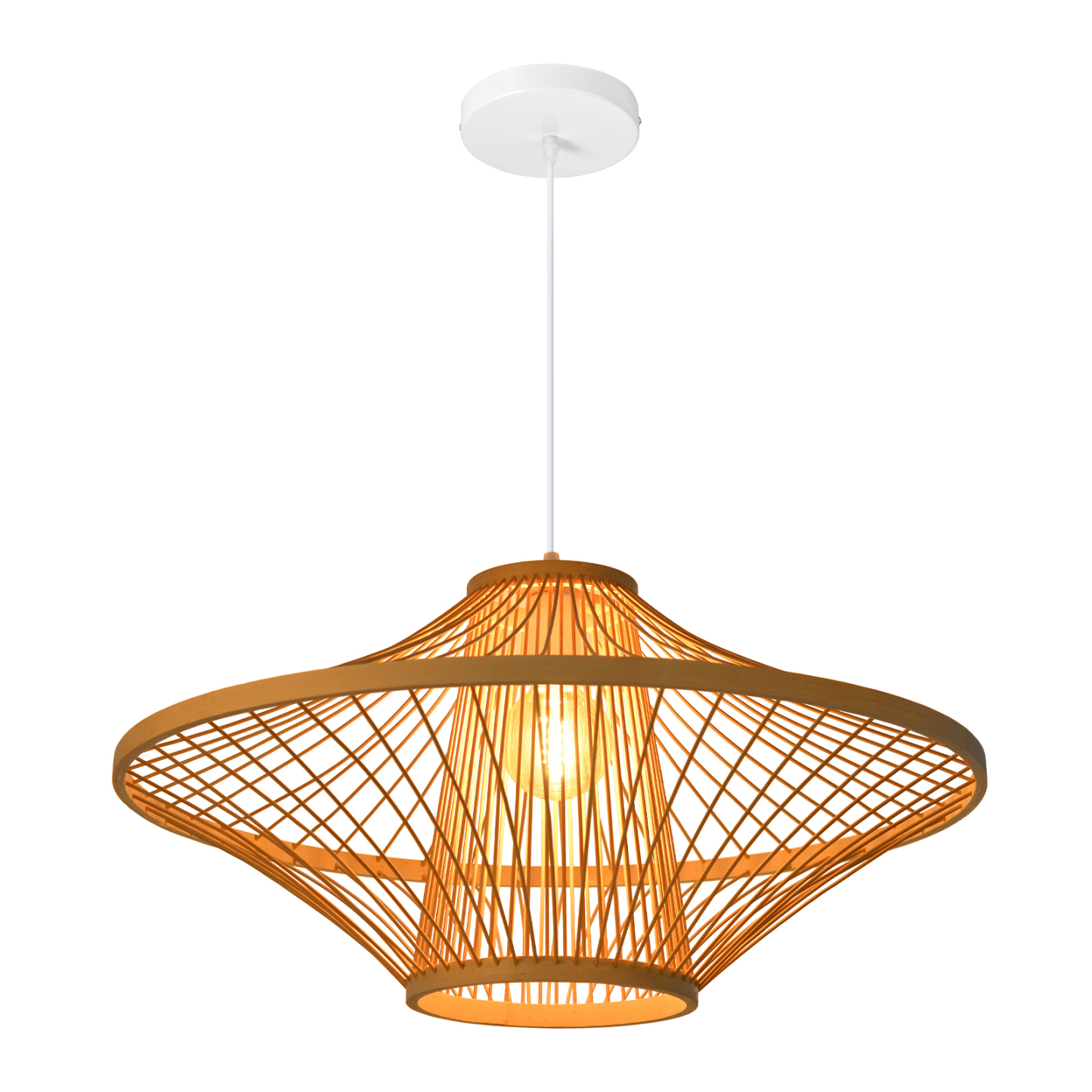 Handwoven Natural Rattan Cage Pendant Light, Coastal Modern Style, 23.6" Wide