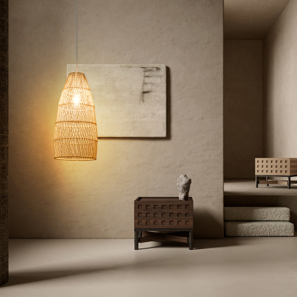Wabi-sabi style hand-woven rattan lamp-labpiecesign