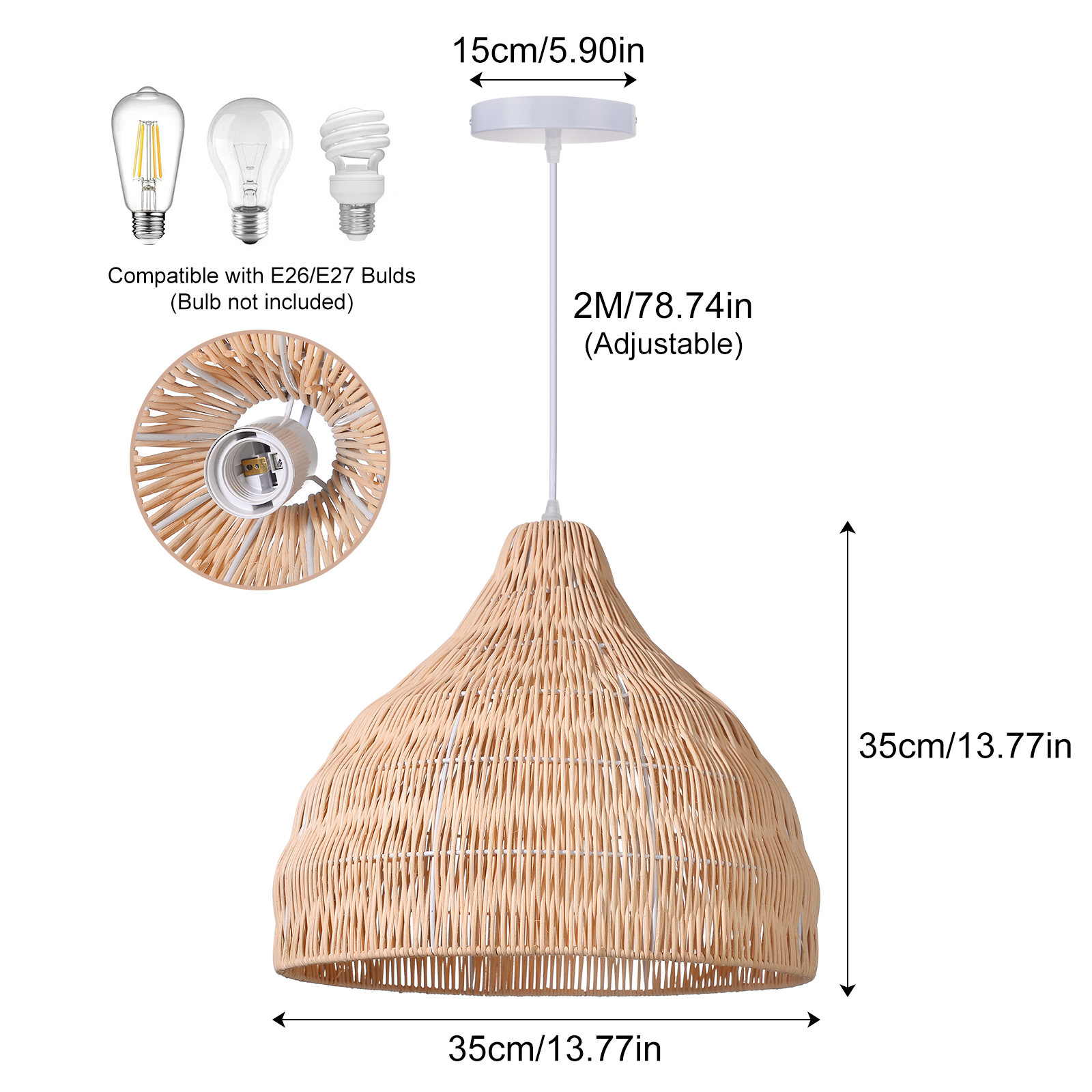 Wabi sabi Rattan Umbrella Shape Woven Pendant Light Lampshade-labpiecesign