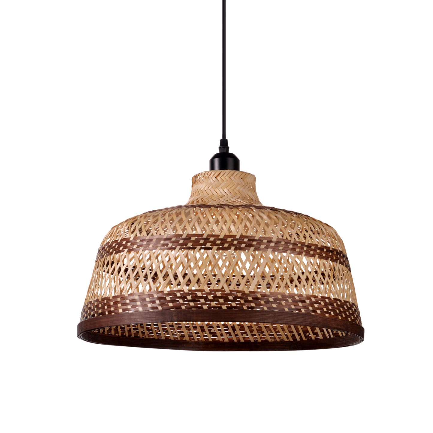 Basket shaped brown striped bamboo pendant light