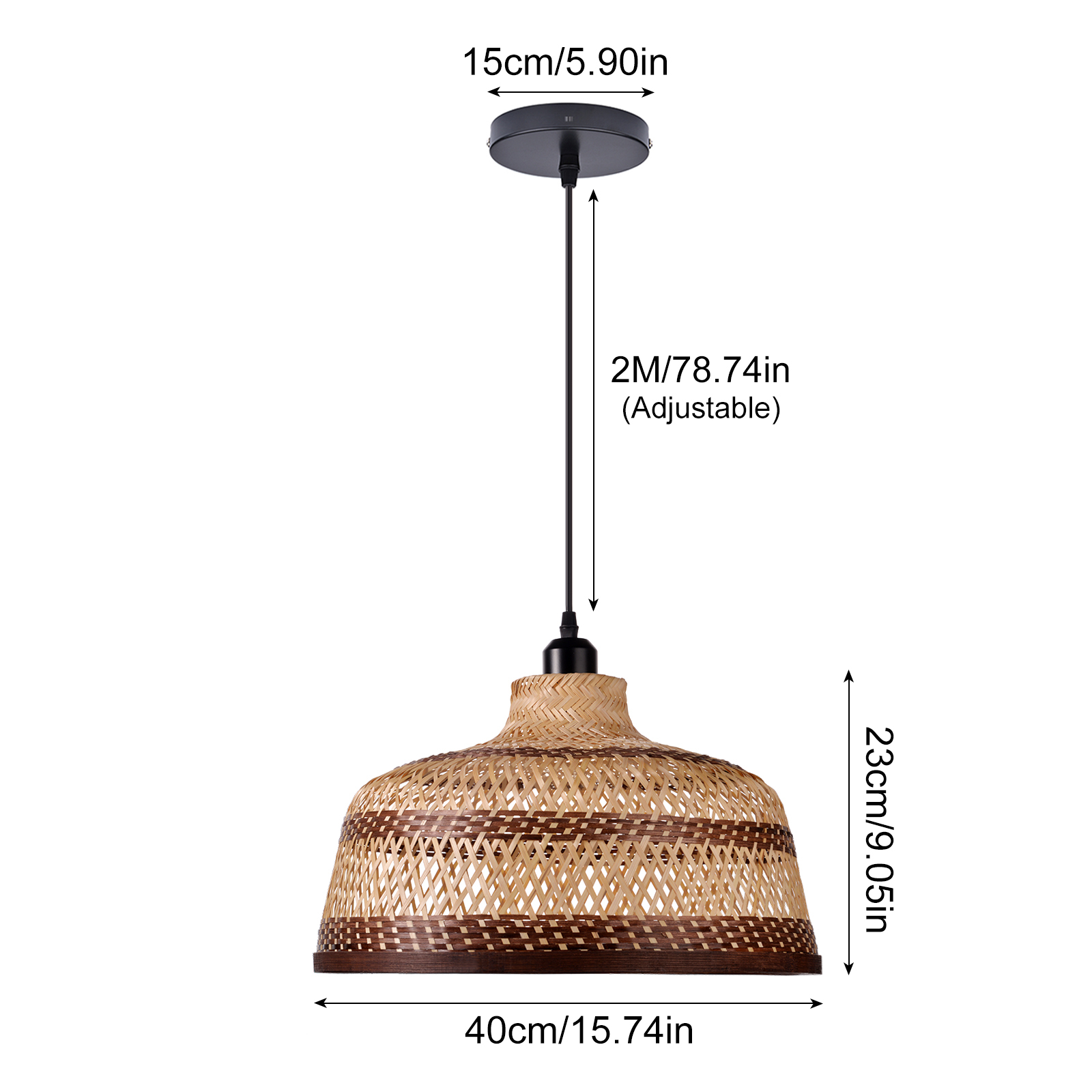 Basket shaped brown striped bamboo pendant light-labpiecesign
