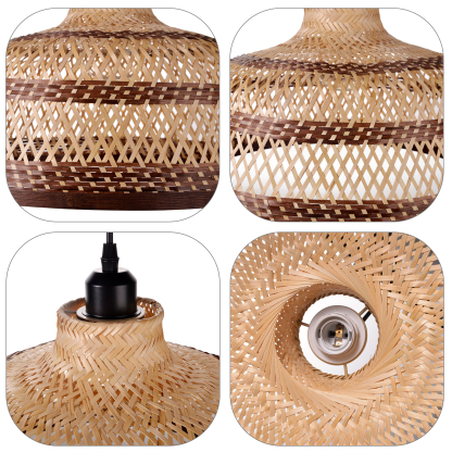 Basket shaped brown striped bamboo pendant light-labpiecesign