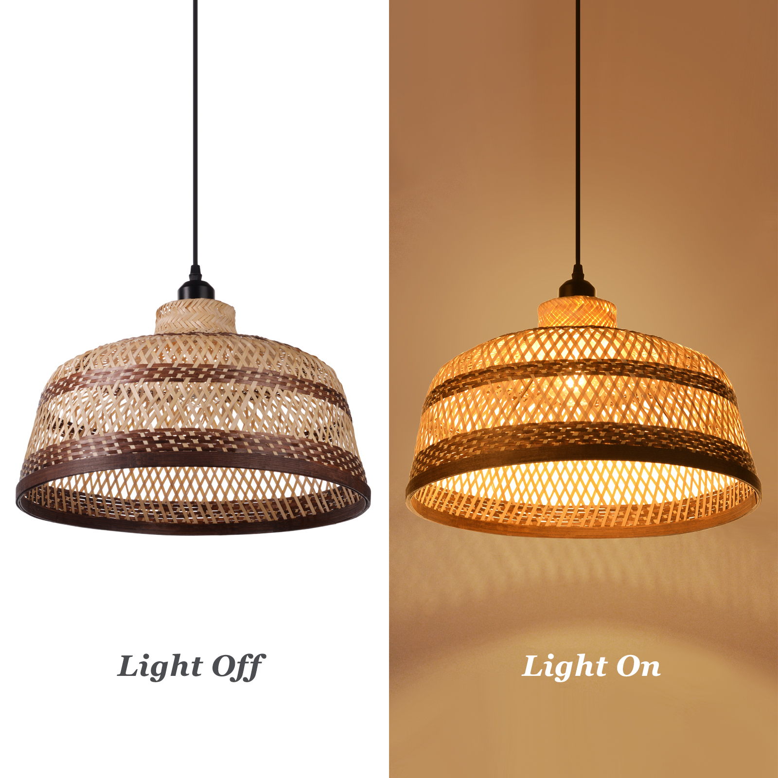 Basket shaped brown striped bamboo pendant light