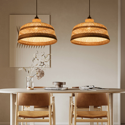 Basket shaped brown striped bamboo pendant light-labpiecesign