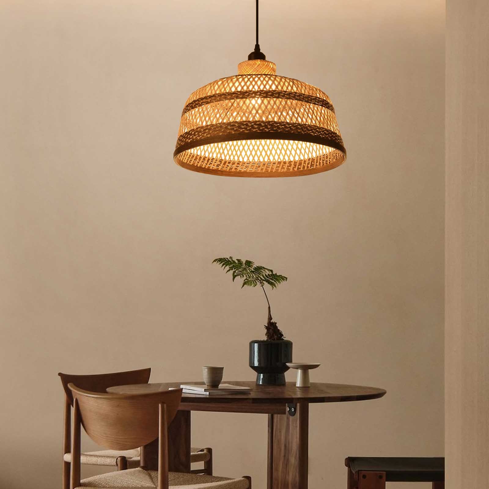 Basket shaped brown striped bamboo pendant light-labpiecesign