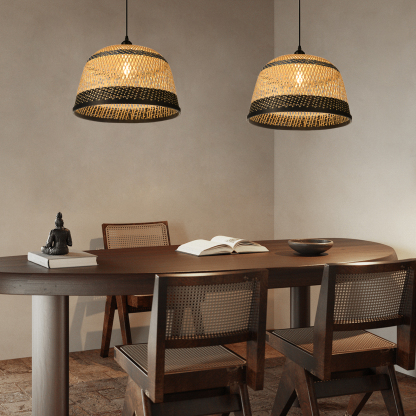 Basket shaped Blue and Black striped bamboo pendant light-labpiecesign