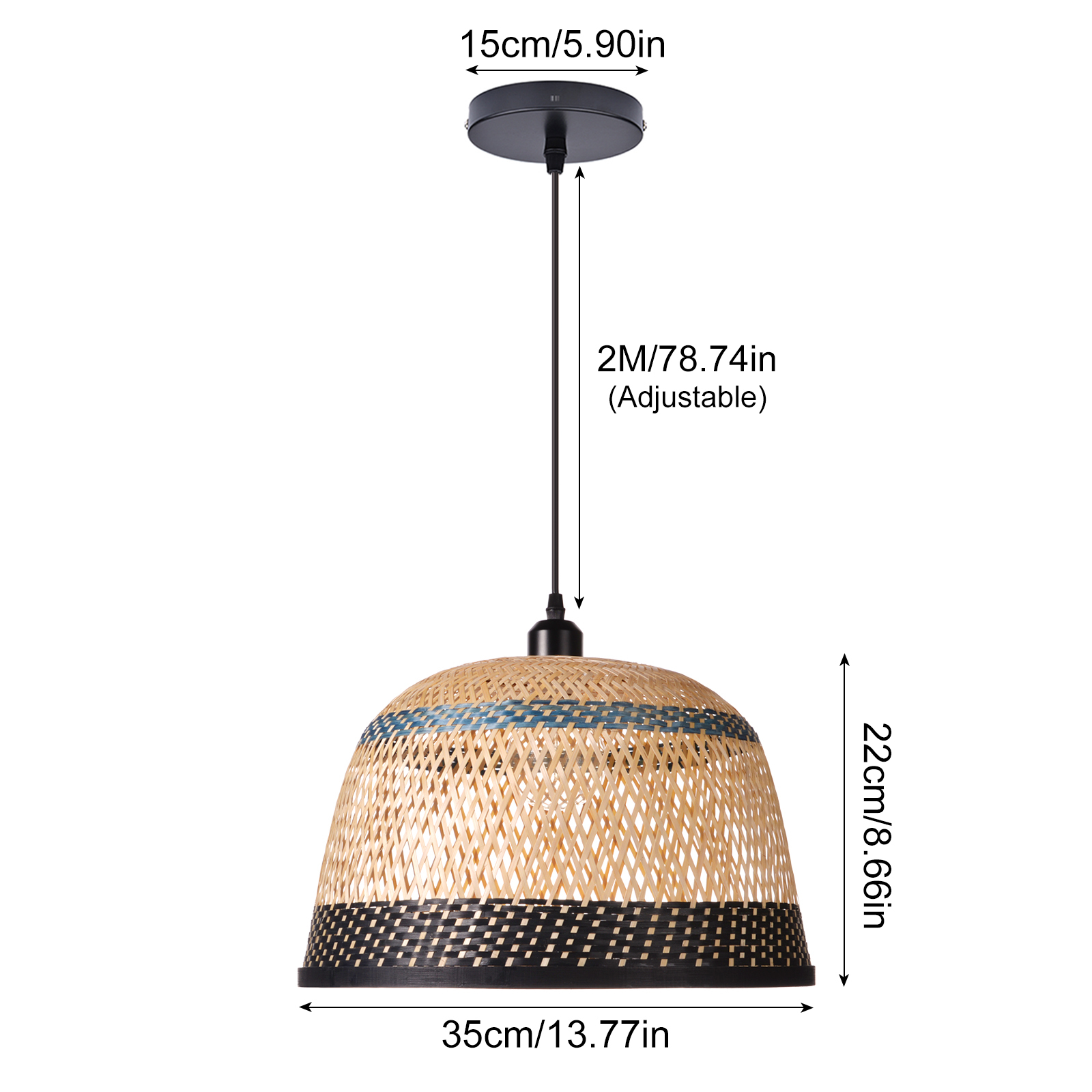 Basket shaped Blue and Black striped bamboo pendant light-labpiecesign