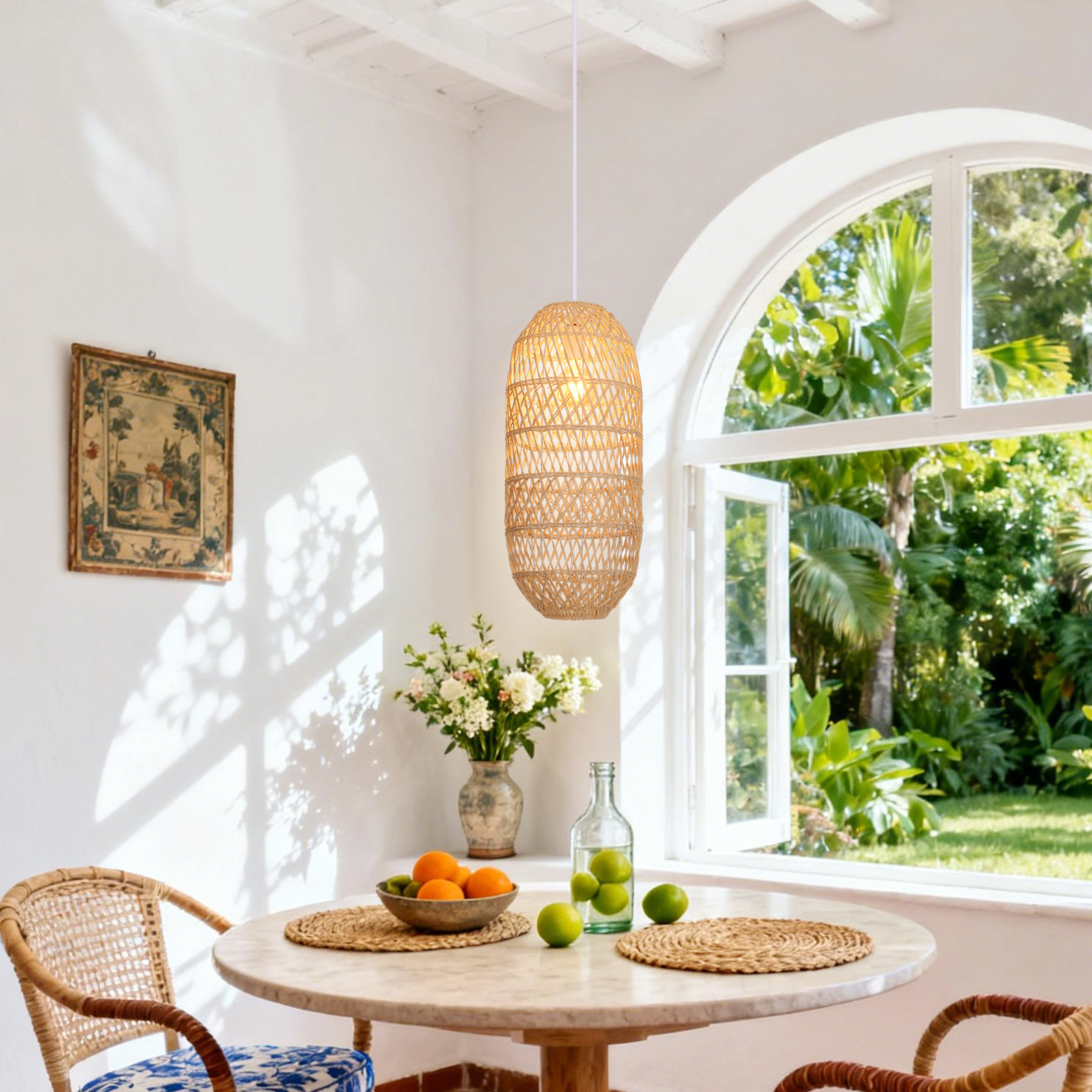 Bohemian Rattan Pendant Light for Dining Room
