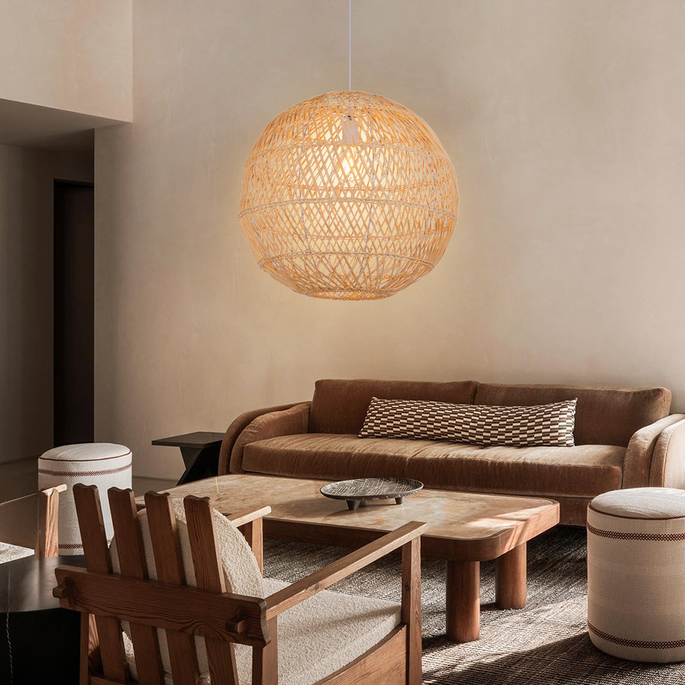 Basket Rattan Pendant Light Shade Pastoral Wicker Hanging Lamps