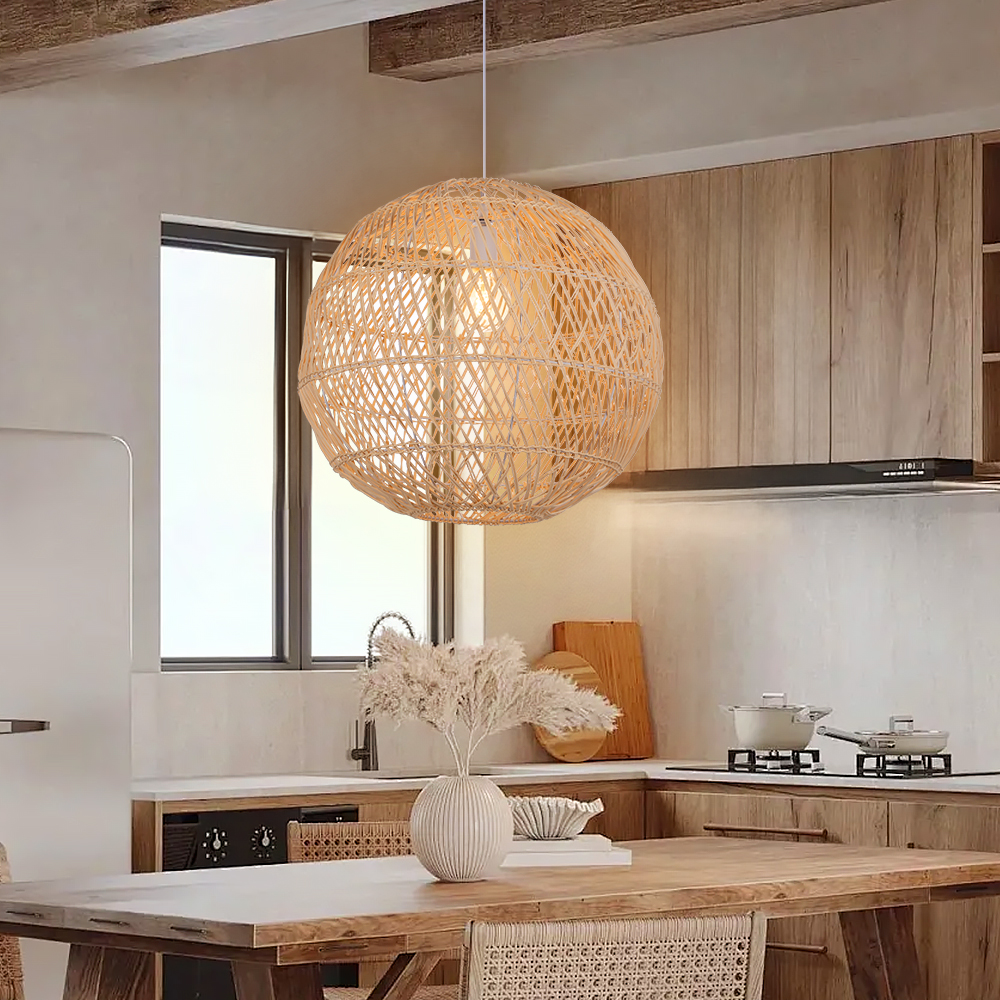 Basket Rattan Pendant Light Shade Pastoral Wicker Hanging Lamps