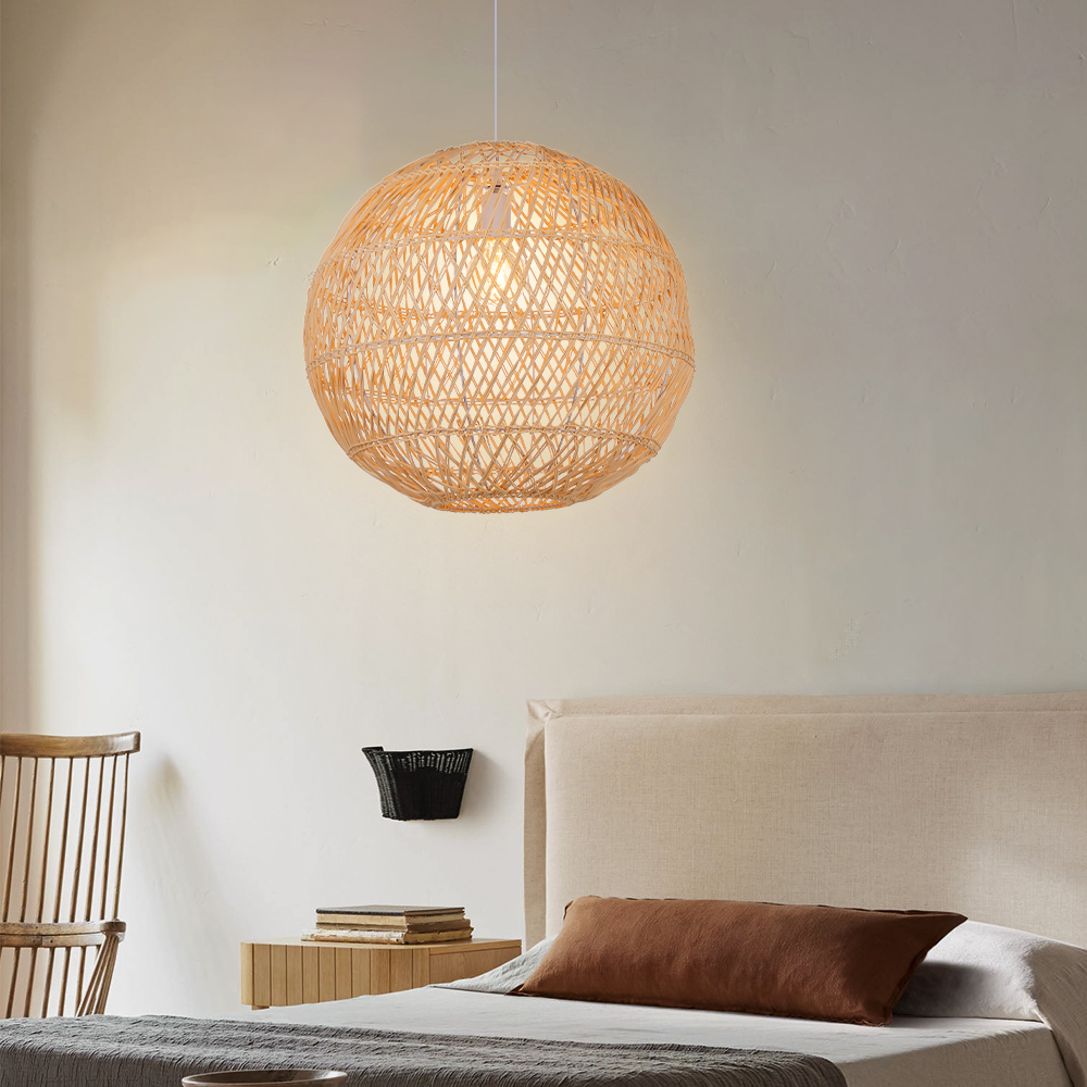 Basket Rattan Pendant Light Shade Pastoral Wicker Hanging Lamps
