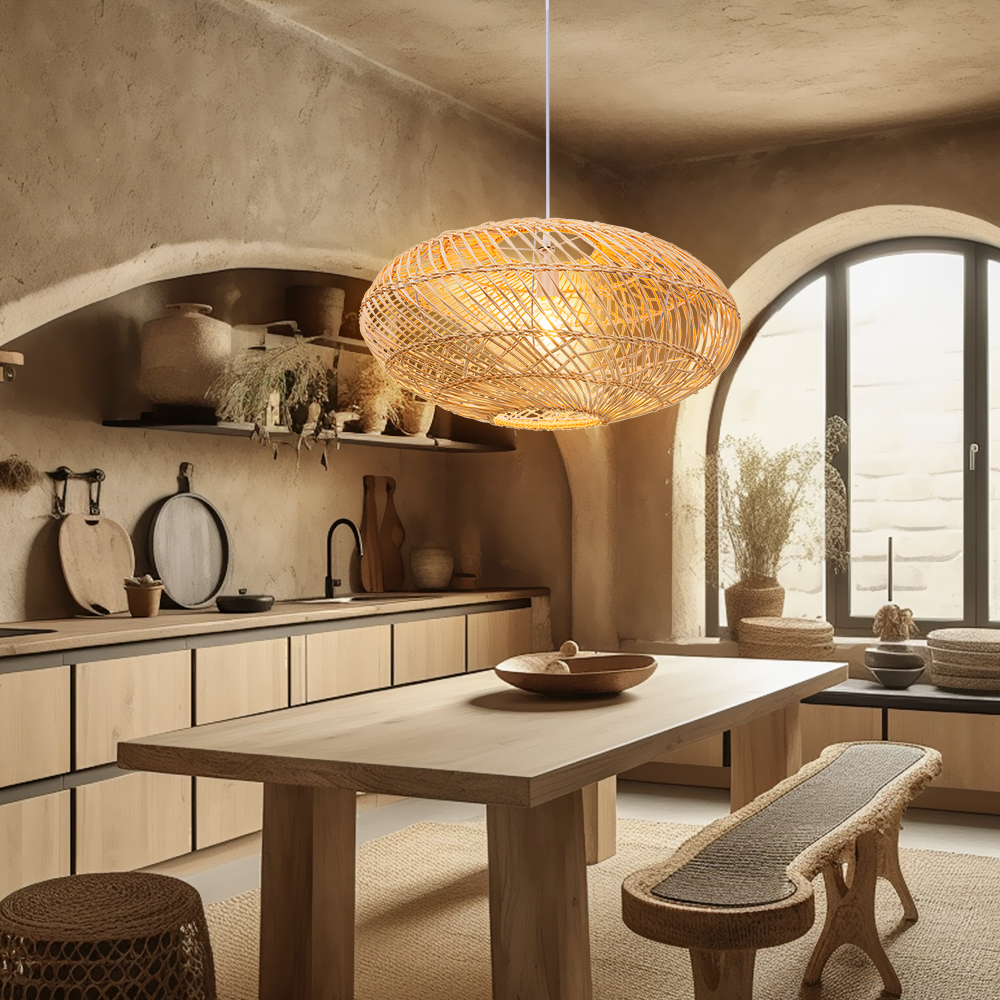 Basket Rattan Pendant Light Shade Pastoral Wicker Hanging Lamps