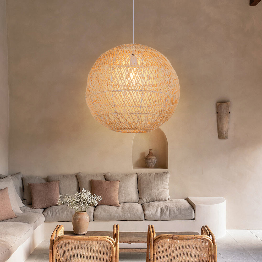 Basket Rattan Pendant Light Shade Pastoral Wicker Hanging Lamps