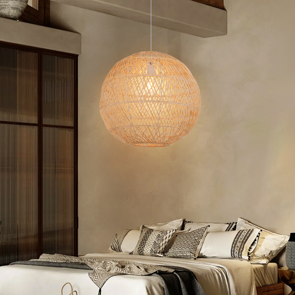 Basket Rattan Pendant Light Shade Pastoral Wicker Hanging Lamps