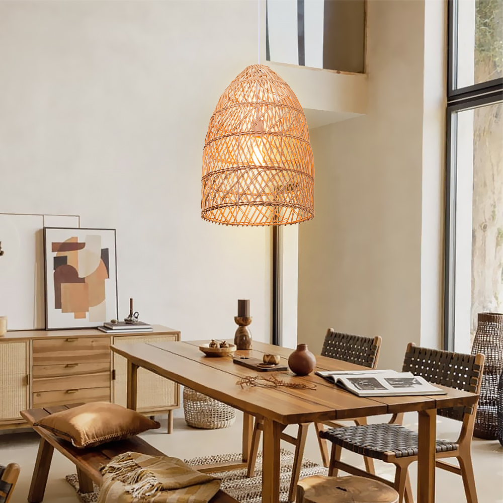 Basket Rattan Pendant Light Shade Pastoral Wicker Hanging Lamps