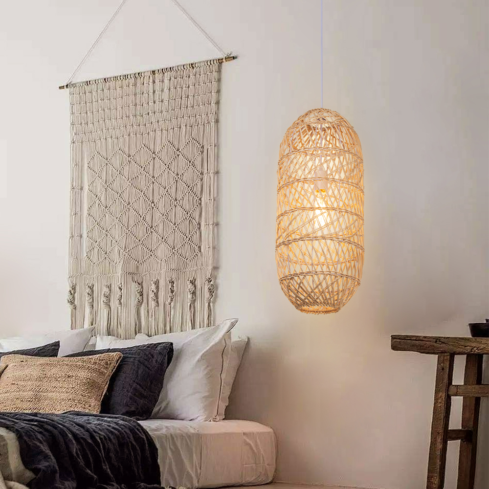 Basket Rattan Pendant Light Shade Pastoral Wicker Hanging Lamps