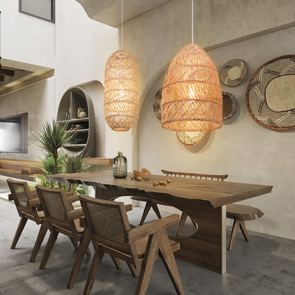 Basket Rattan Pendant Light Shade Pastoral Wicker Hanging Lamps