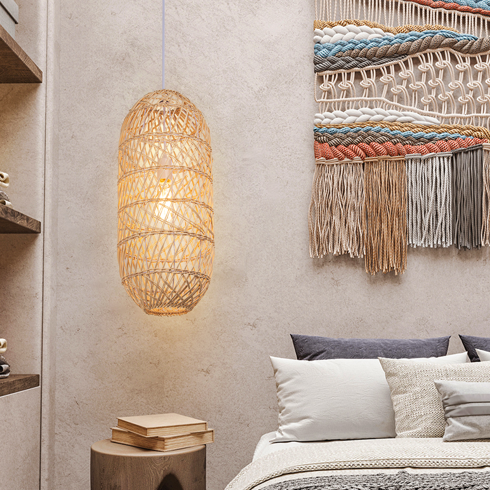 Basket Rattan Pendant Light Shade Pastoral Wicker Hanging Lamps
