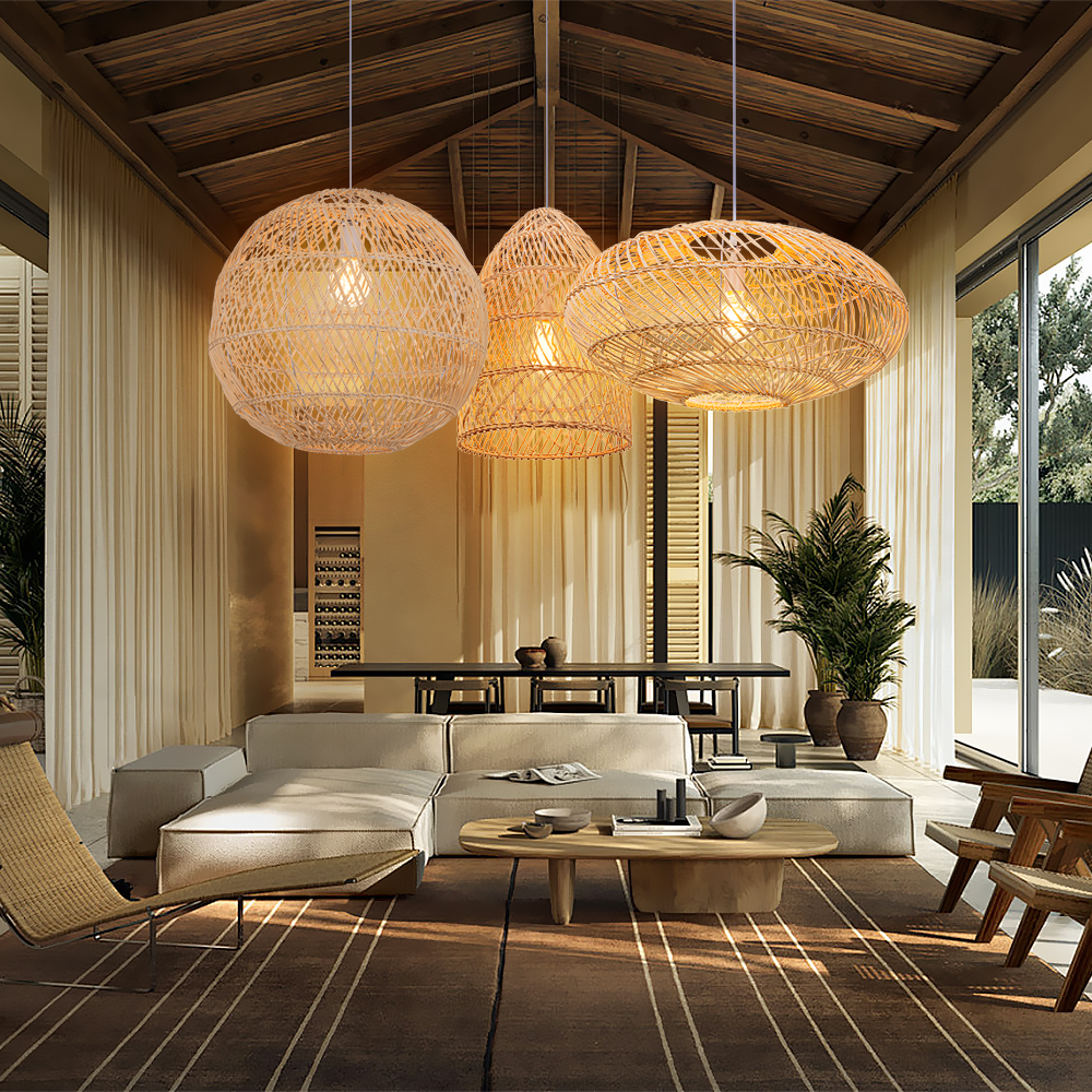 Basket Rattan Pendant Light Shade Pastoral Wicker Hanging Lamps