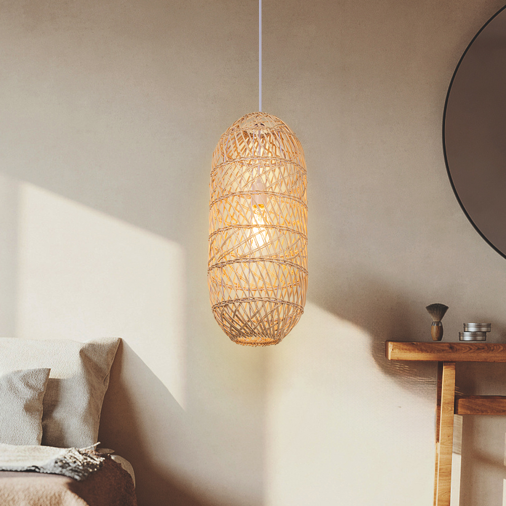Basket Rattan Pendant Light Shade Pastoral Wicker Hanging Lamps