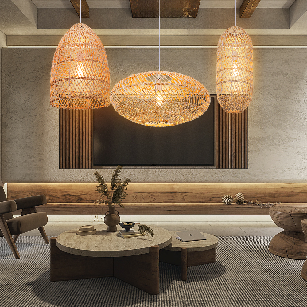 Basket Rattan Pendant Light Shade Pastoral Wicker Hanging Lamps