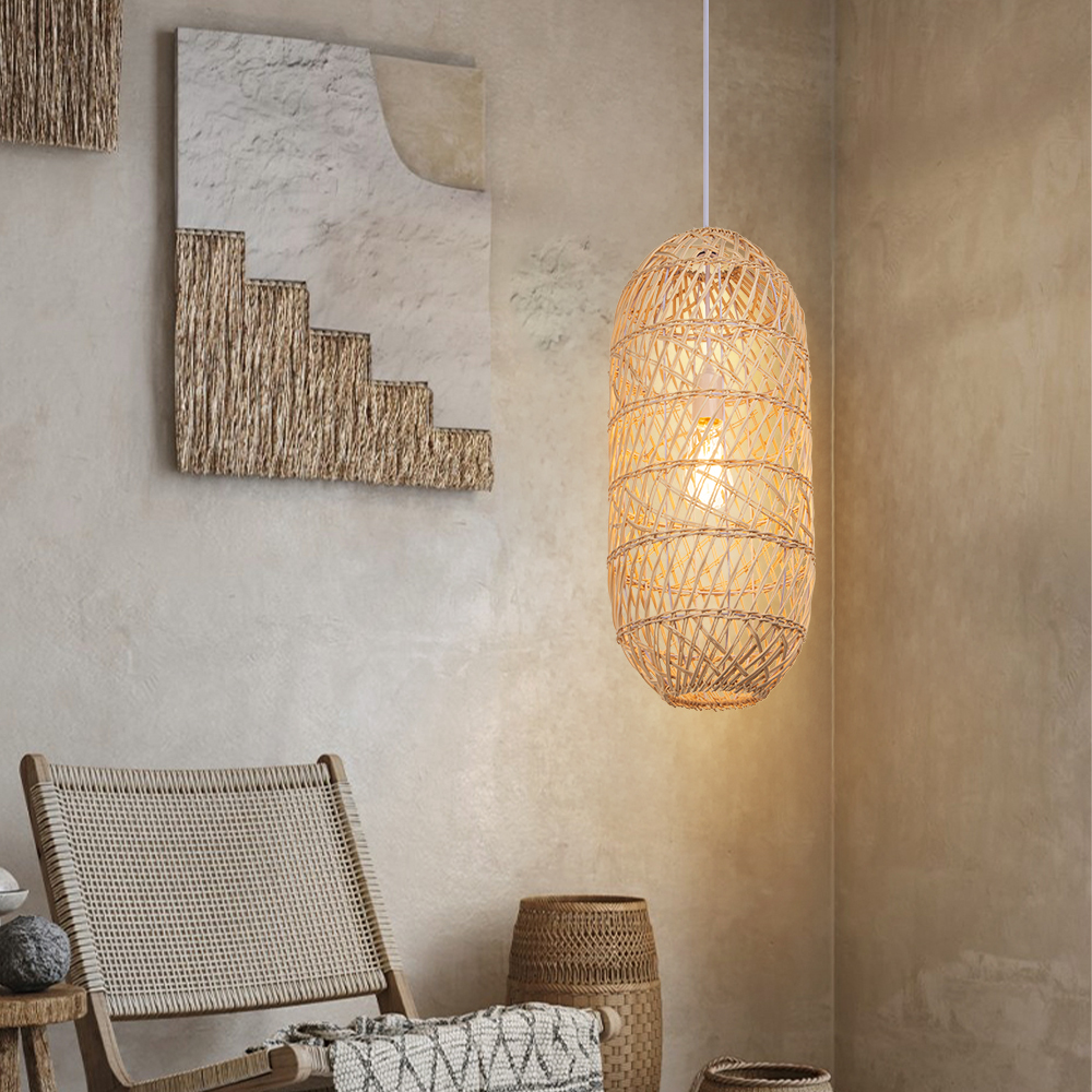 Basket Rattan Pendant Light Shade Pastoral Wicker Hanging Lamps