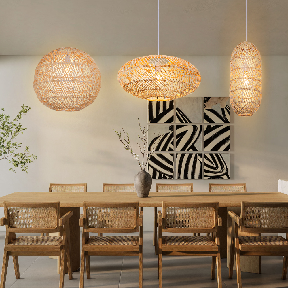 Basket Rattan Pendant Light Shade Pastoral Wicker Hanging Lamps