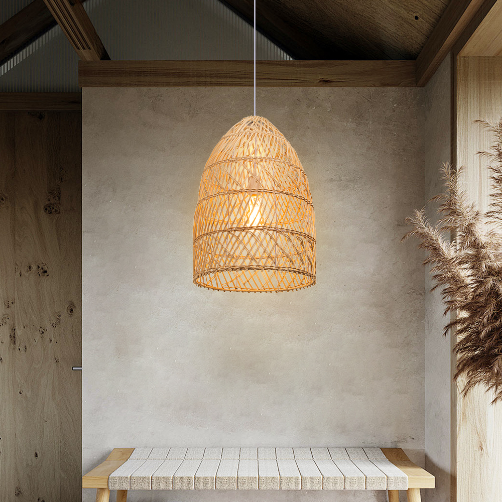 Basket Rattan Pendant Light Shade Pastoral Wicker Hanging Lamps
