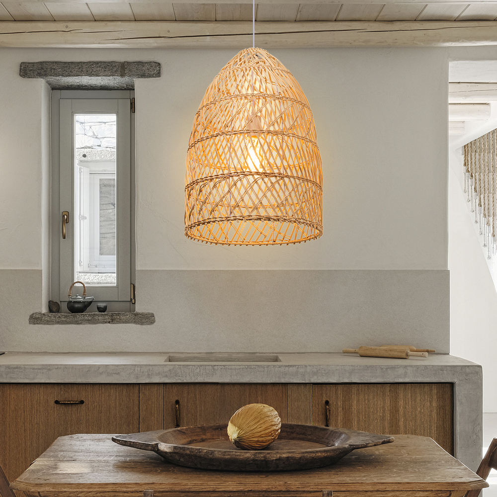 Basket Rattan Pendant Light Shade Pastoral Wicker Hanging Lamps