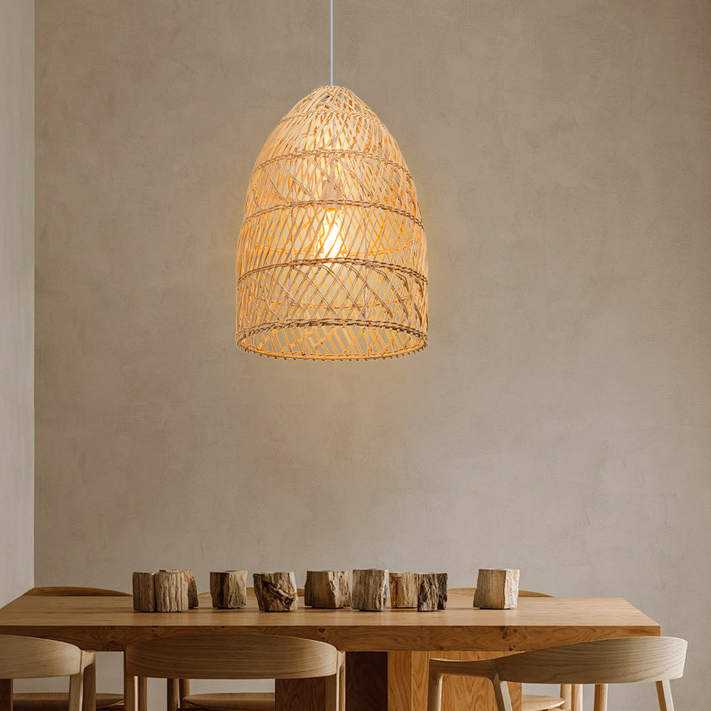 Basket Rattan Pendant Light Shade Pastoral Wicker Hanging Lamps