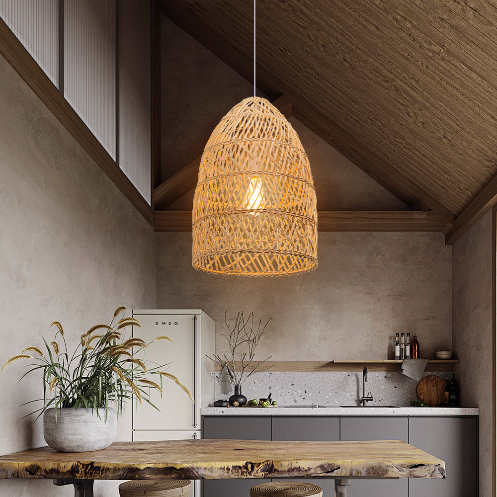 Basket Rattan Pendant Light Shade Pastoral Wicker Hanging Lamps