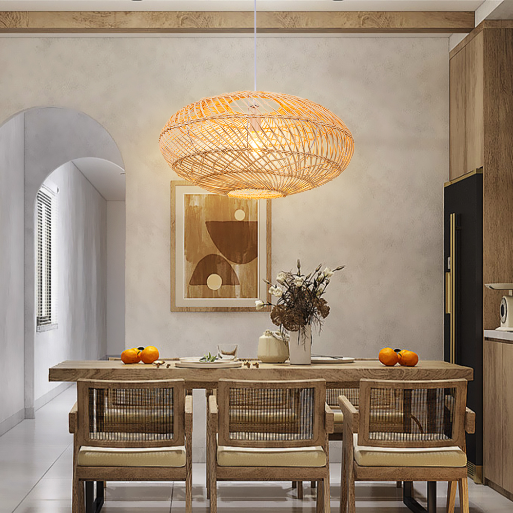 Basket Rattan Pendant Light Shade Pastoral Wicker Hanging Lamps