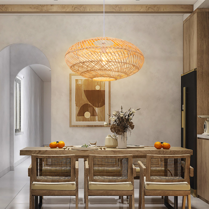 Basket Rattan Pendant Light Shade Pastoral Wicker Hanging Lamps