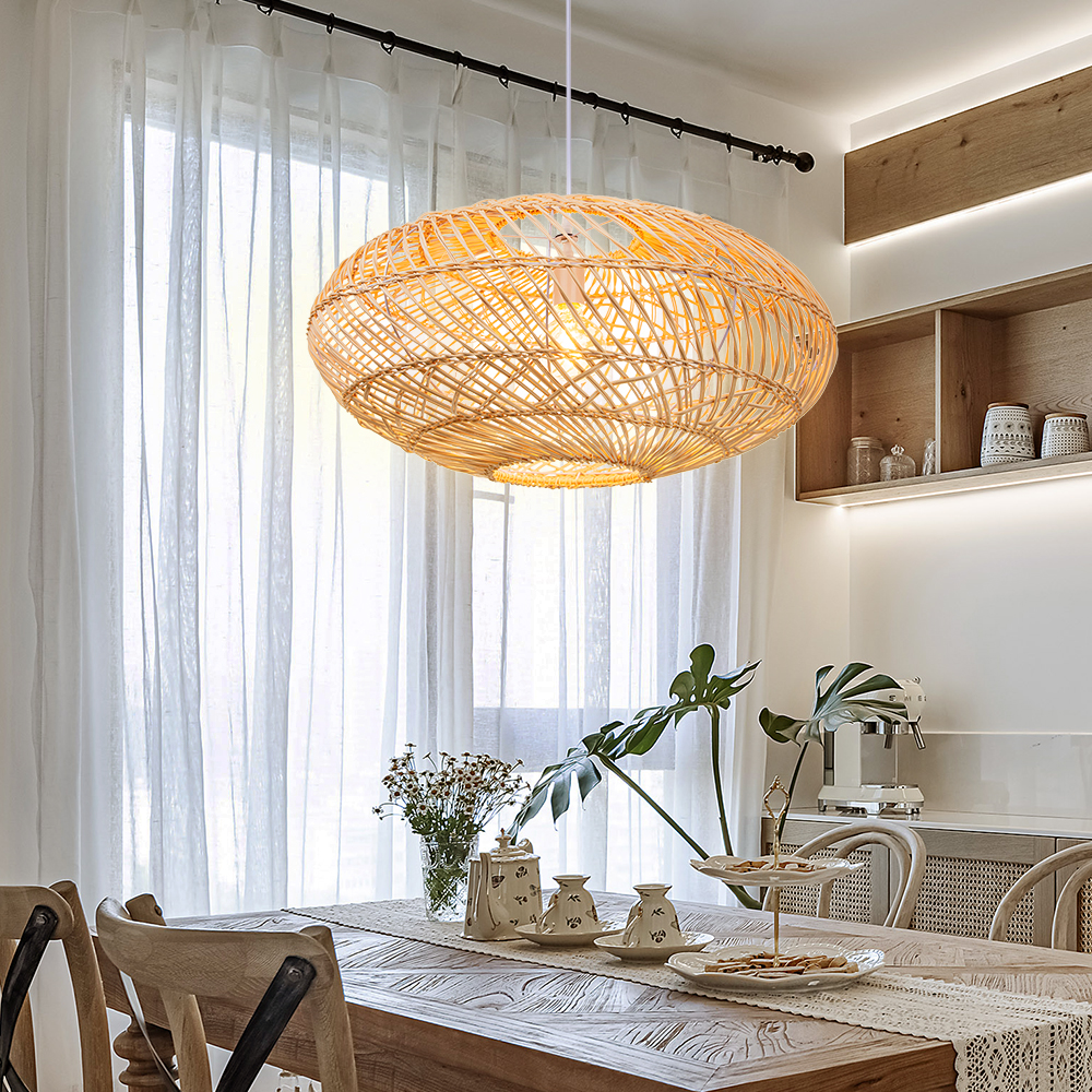 Basket Rattan Pendant Light Shade Pastoral Wicker Hanging Lamps