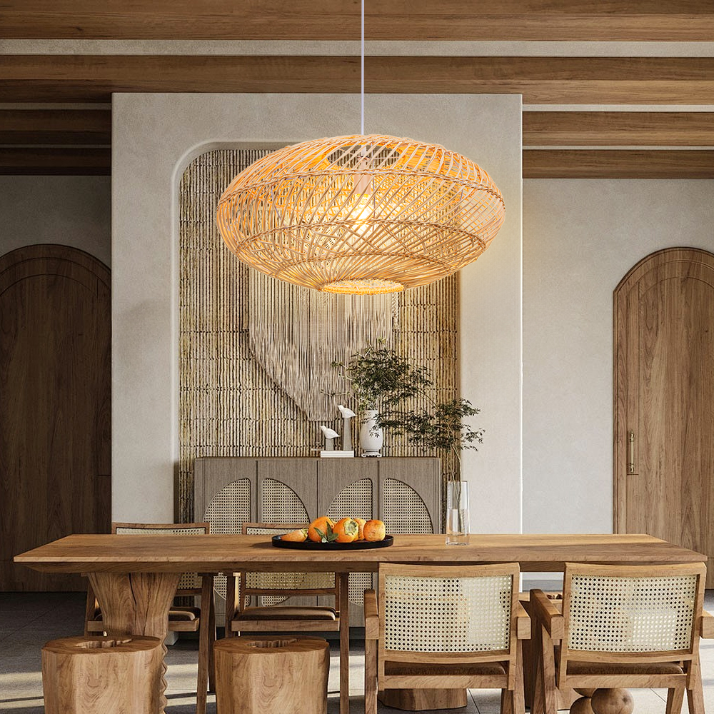 Basket Rattan Pendant Light Shade Pastoral Wicker Hanging Lamps