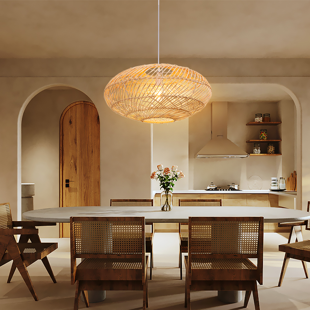 Basket Rattan Pendant Light Shade Pastoral Wicker Hanging Lamps