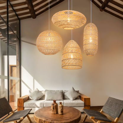 Basket Rattan Pendant Light Shade Pastoral Wicker Hanging Lamps