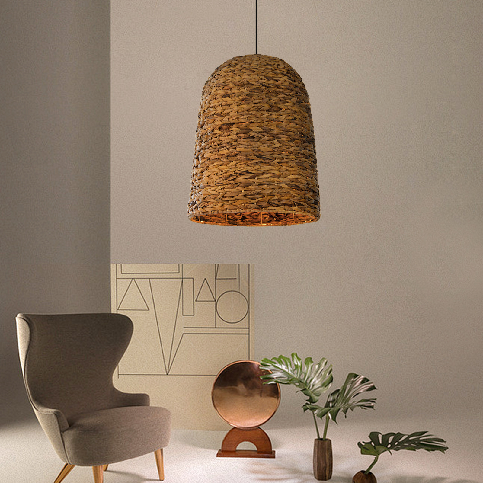 Natural Basket Seagrass Woven Pendant Light Boho Design Hanging Lamp-labpiecesign