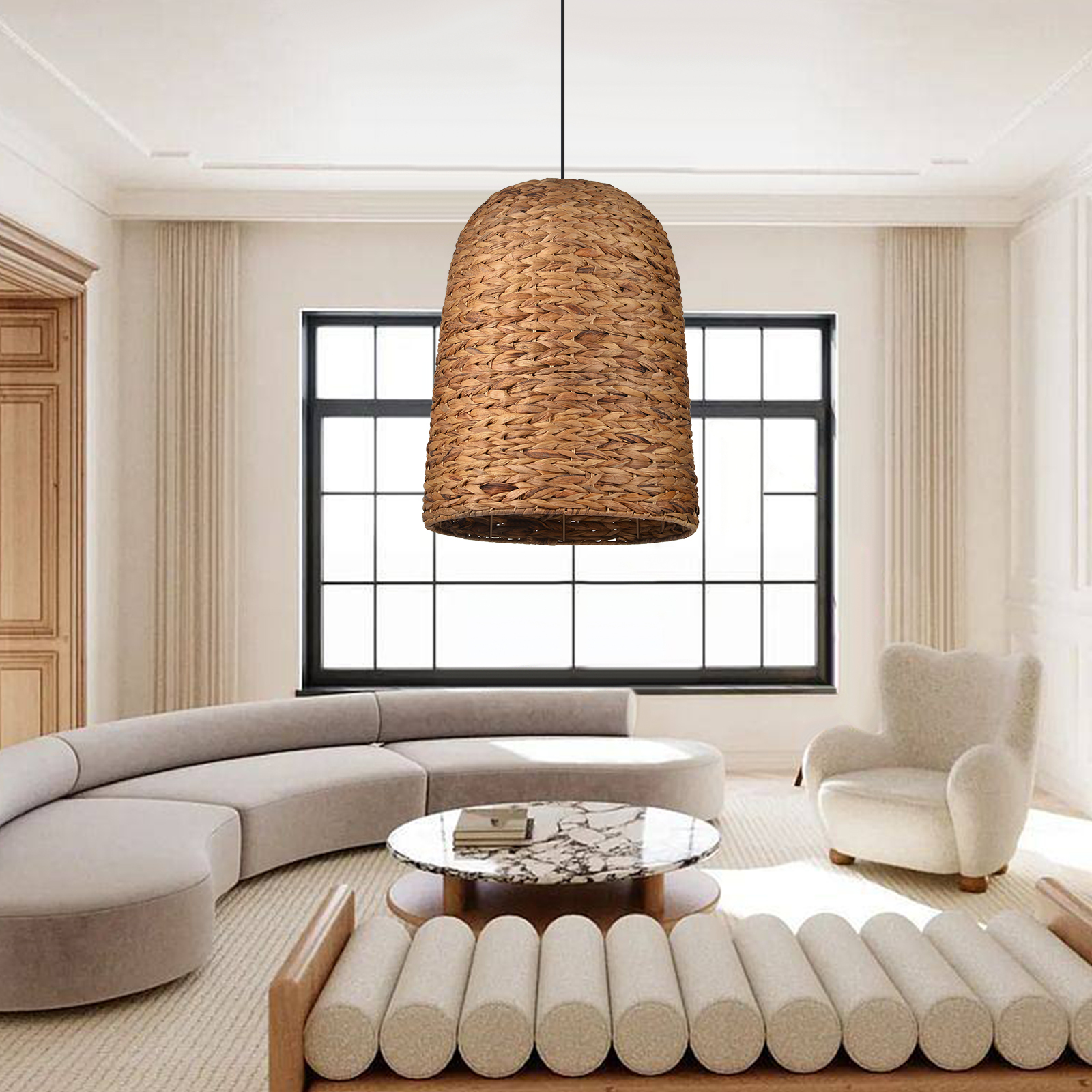 Natural Basket Seagrass Woven Pendant Light Boho Design Hanging Lamp-labpiecesign