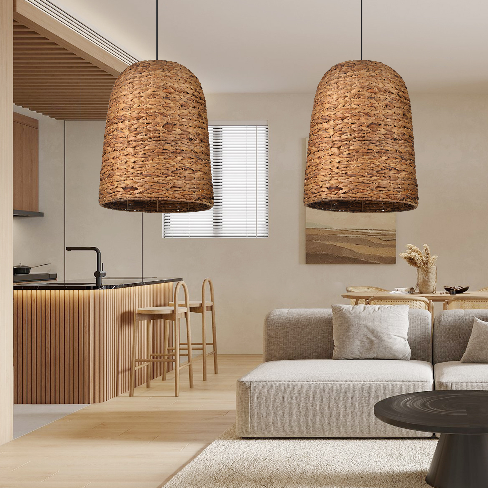 Natural Basket Seagrass Woven Pendant Light Boho Design Hanging Lamp-labpiecesign