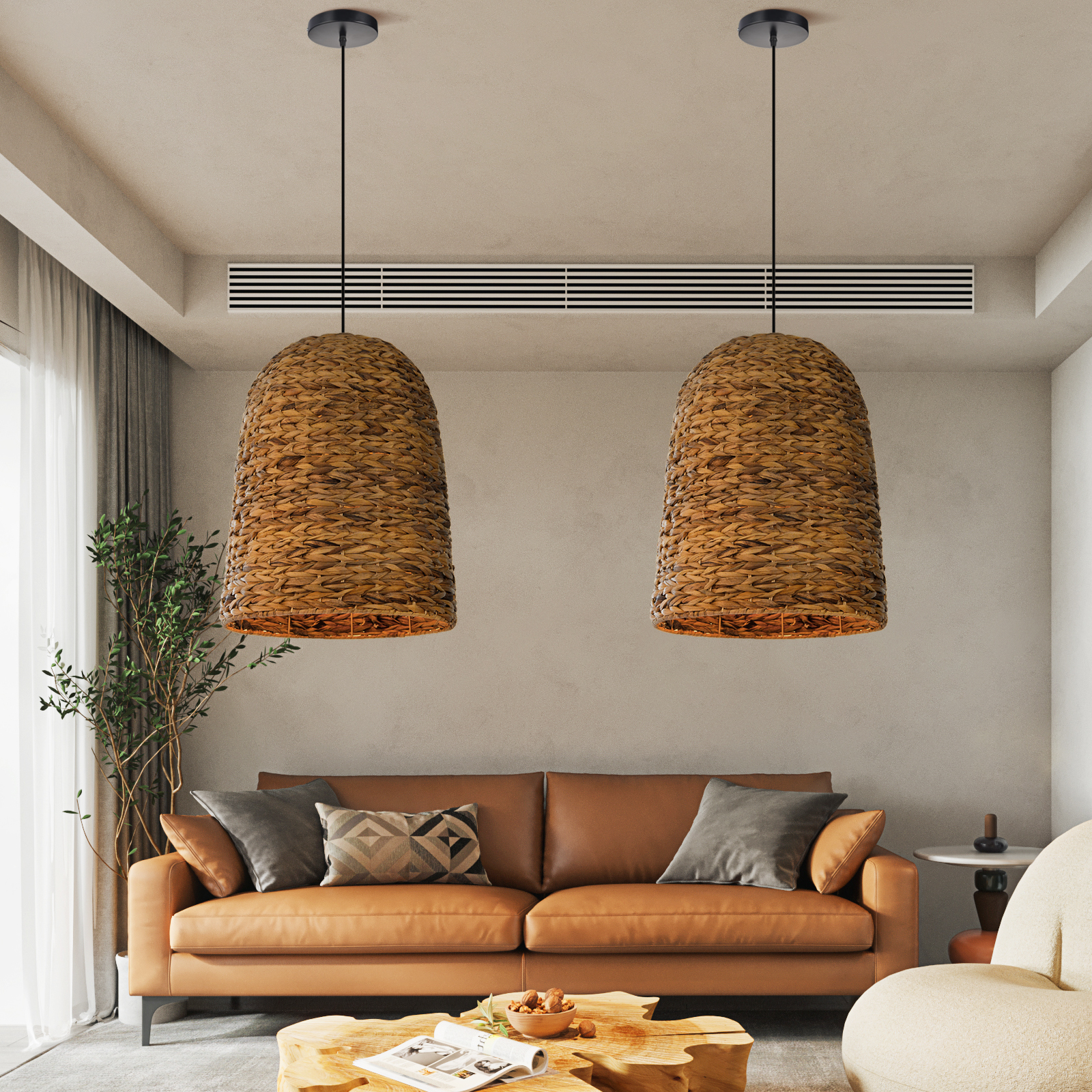 Natural Basket Seagrass Woven Pendant Light Boho Design Hanging Lamp