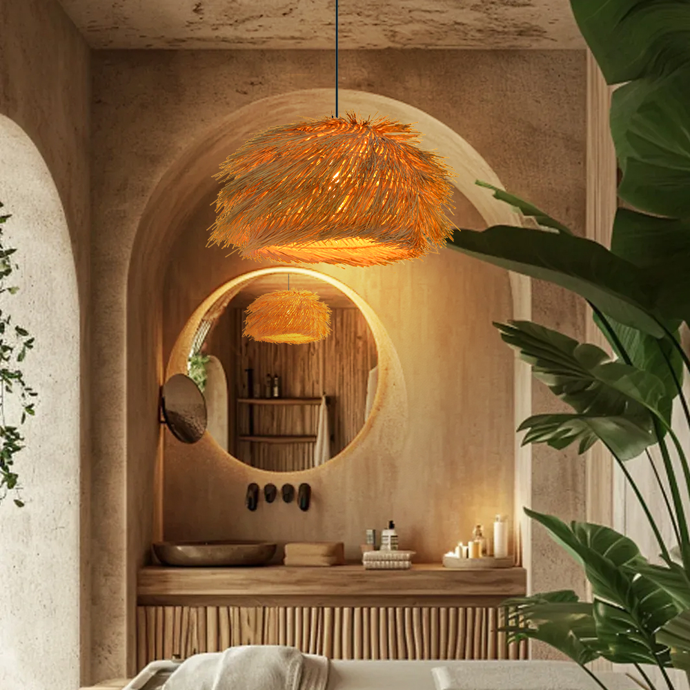 Japanese Style Vintage Grass Light Chandelier Rattan Pendant Light