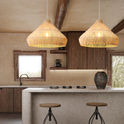 Wabi sabi Solid wood rattan pendant light-labpiecesign